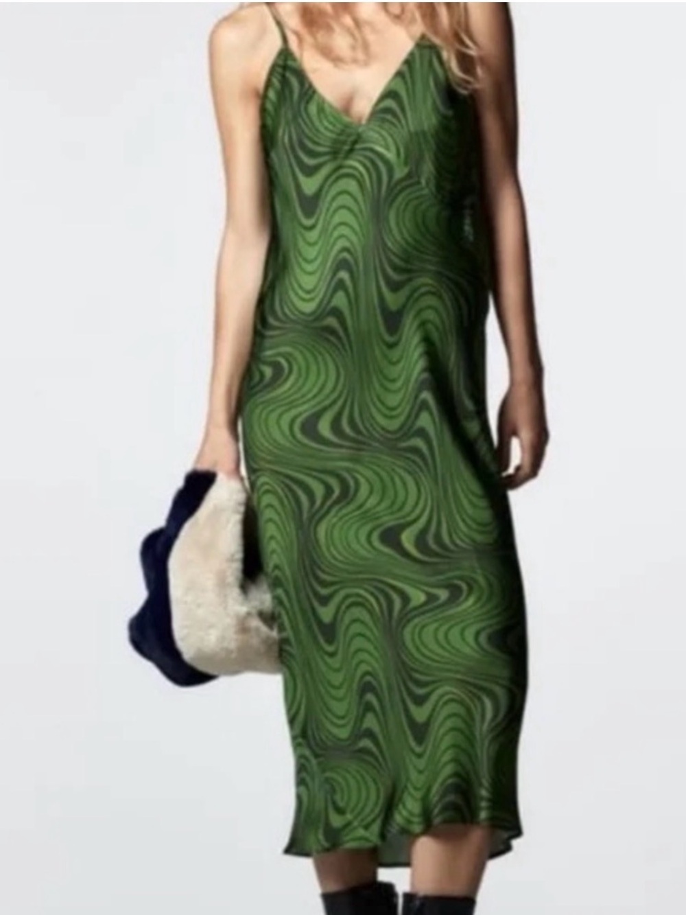 Zara Green Swirl Slip Midi Dress